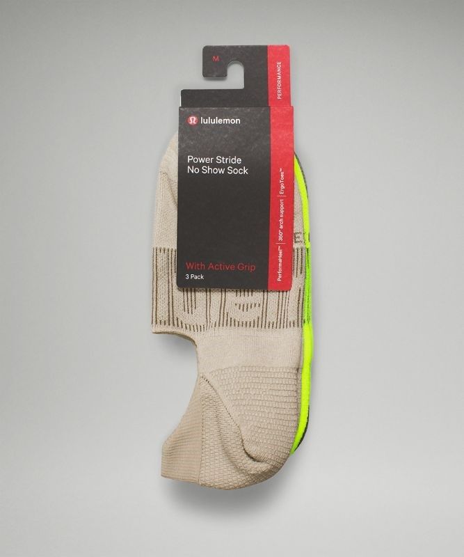 Lululemon Power Stride No-Show Sock with Active Grip 3 Pack Strumpor Accessories Beige Gula Grå Olivgröna | DLOU-93527