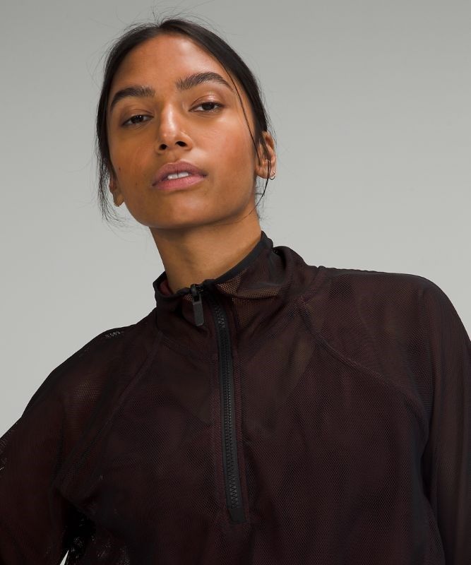 Lululemon Reversible Mesh 1/2 Zip Tröjor Dam Svarta Röda Vinröda | ZTHU-41639