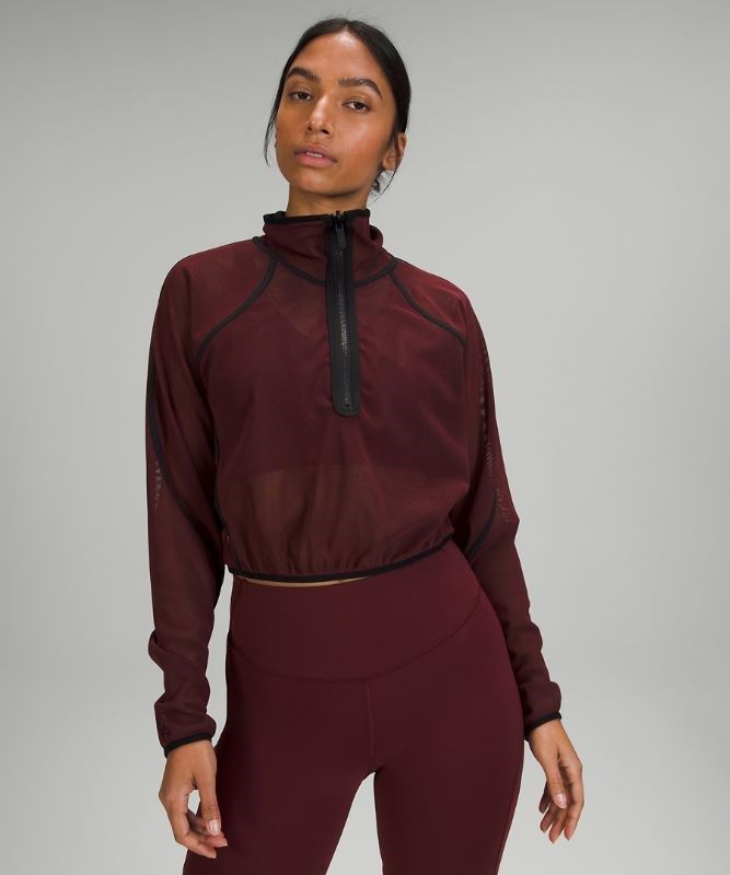 Lululemon Reversible Mesh 1/2 Zip Tröjor Dam Svarta Röda Vinröda | ZTHU-41639