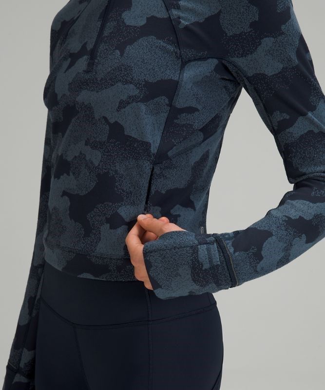 Lululemon Rulu Run Cropped 1/2 Zip Blast Dam Camo Marinblå Blå | UEPW-72340