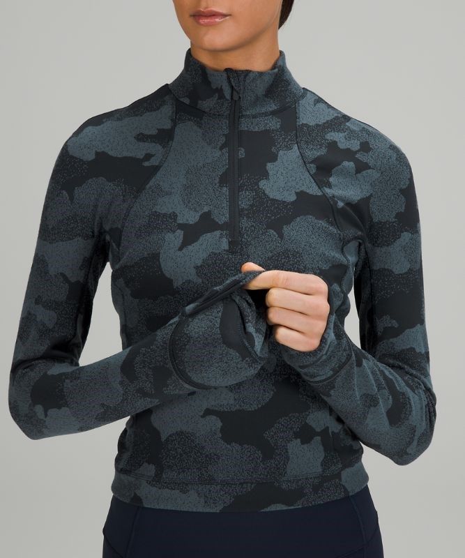 Lululemon Rulu Run Cropped 1/2 Zip Blast Dam Camo Marinblå Blå | UEPW-72340