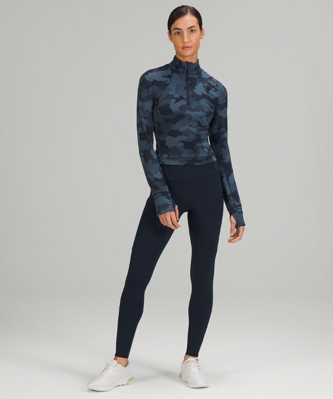 Lululemon Rulu Run Cropped 1/2 Zip Blast Dam Camo Marinblå Blå | UEPW-72340