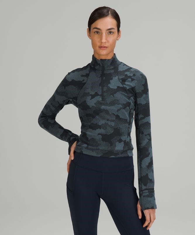 Lululemon Rulu Run Cropped 1/2 Zip Blast Dam Camo Marinblå Blå | UEPW-72340