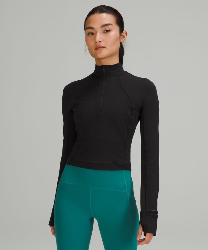 Lululemon Rulu Run Cropped Half-Zip Tröjor Dam Svarta | CVEB-96243