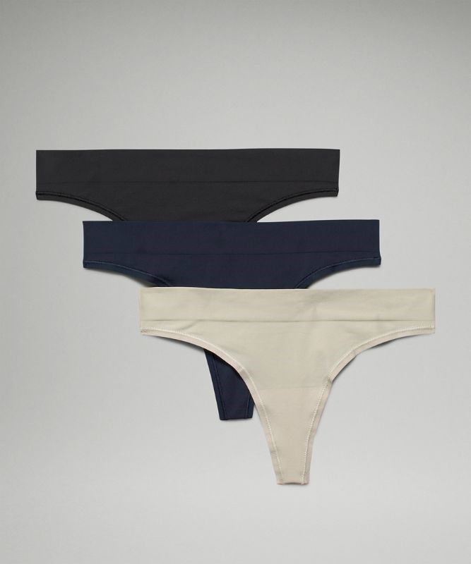 Lululemon Seamless Mid-Rise Thong Underwear 3 Pack Underkläder Dam Svarta Marinblå Ljusolivgröna | ZHFS-97425