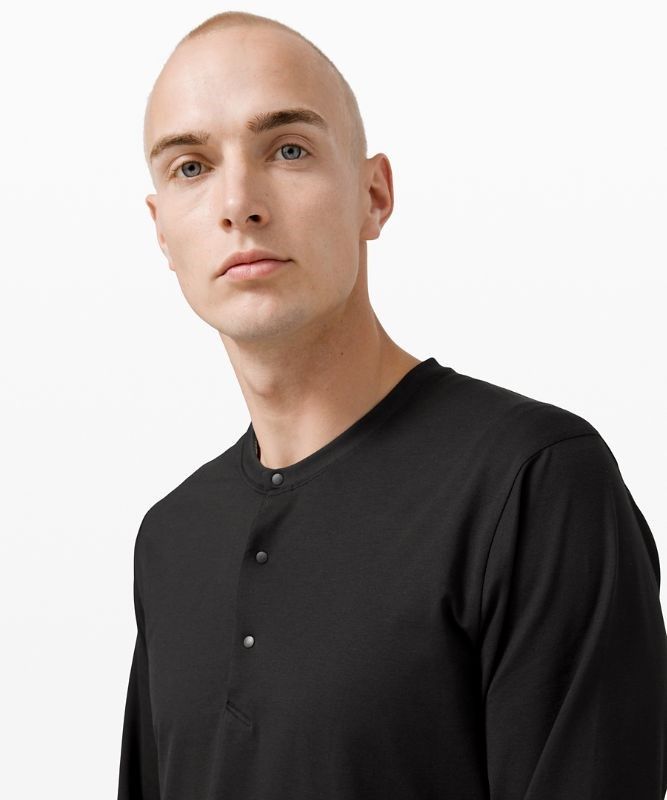 Lululemon The Fundamental Long Sleeve Henley Blast Herr Svarta | NCJI-34972
