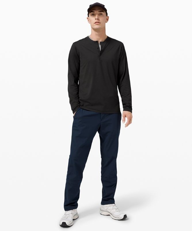 Lululemon The Fundamental Long Sleeve Henley Blast Herr Svarta | NCJI-34972