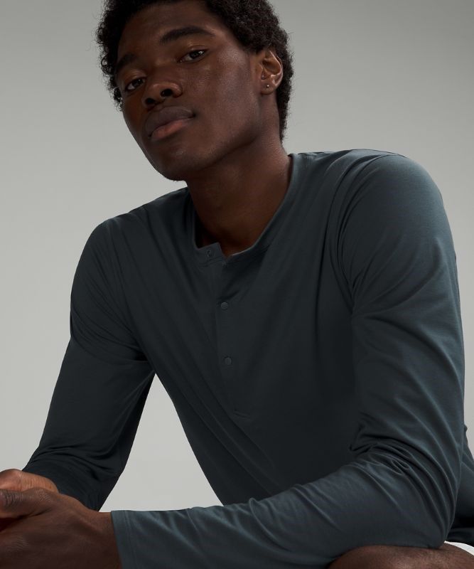 Lululemon The Fundamental Long Sleeve Henley Blast Herr Blå | VNTO-53190