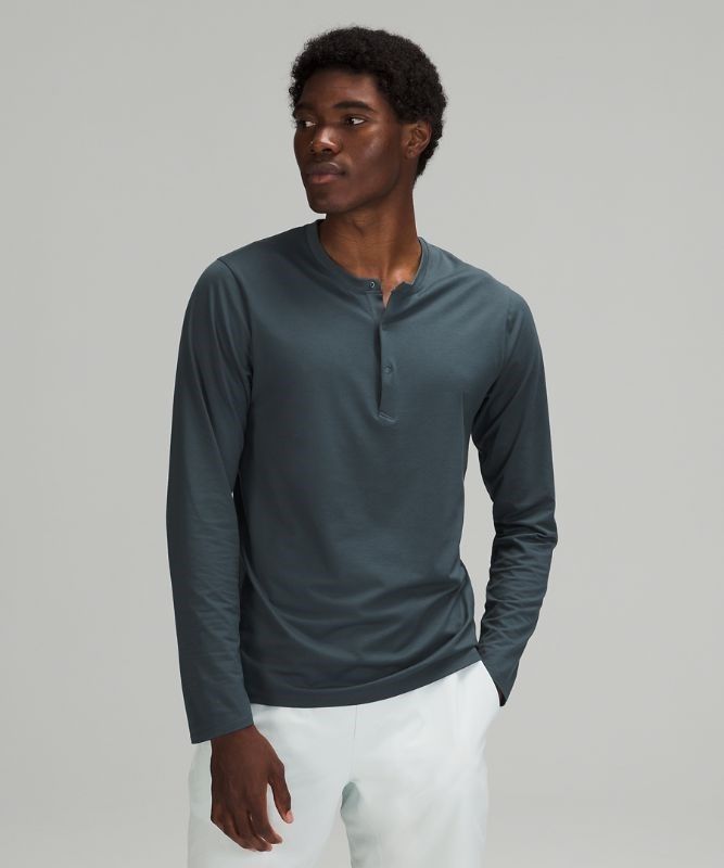 Lululemon The Fundamental Long Sleeve Henley Blast Herr Blå | VNTO-53190