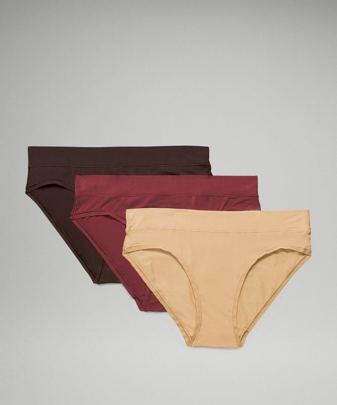 Lululemon UnderEase Bikini 3 Pack Underkläder Dam Vinröda Bruna | HMWU-89137