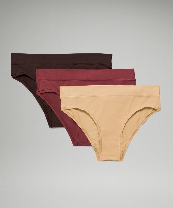 Lululemon UnderEase Cheeky Bikini 3 Pack Underkläder Dam Vinröda Bruna | ZXOF-65819