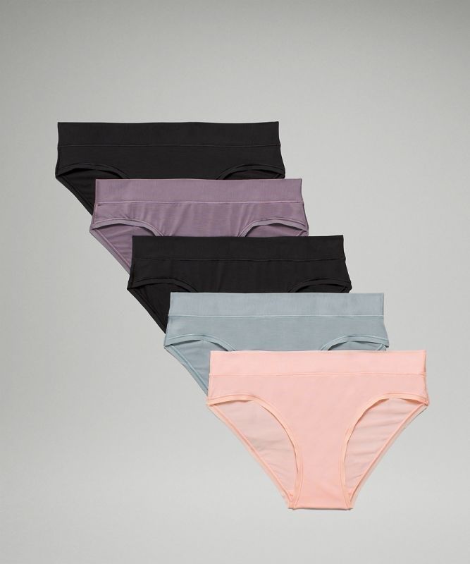 Lululemon UnderEase Mid-Rise Bikini Underwear 5 Pack Underkläder Dam Svarta Svarta Lavendel Blå Rosa Vita | DUQY-86492