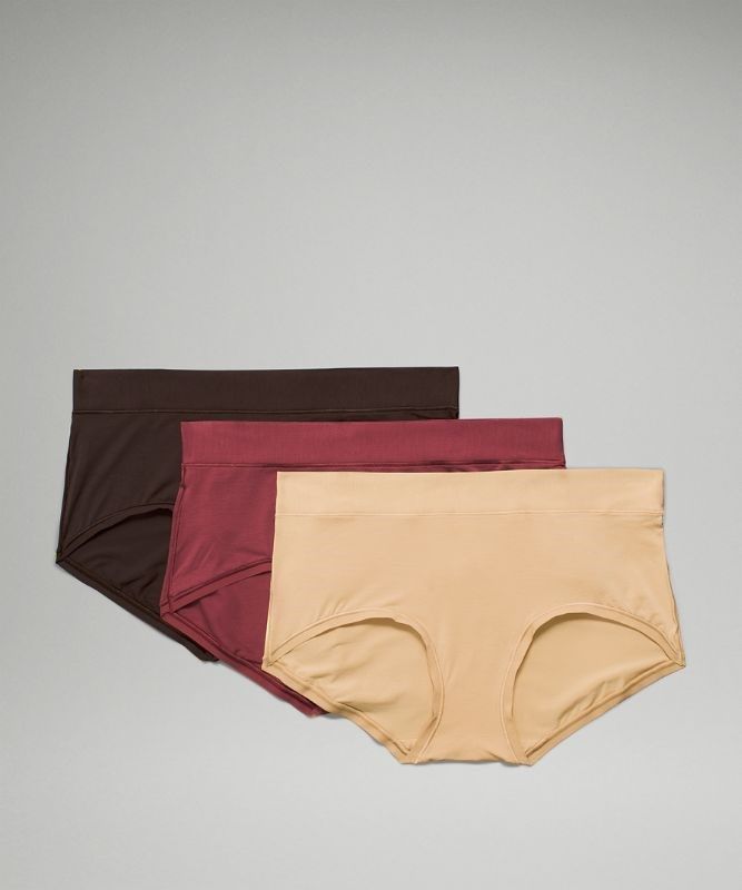 Lululemon UnderEase Mid-Rise Boyshort Underwear 3 Pack Underkläder Dam Vinröda Bruna | ULDR-71695