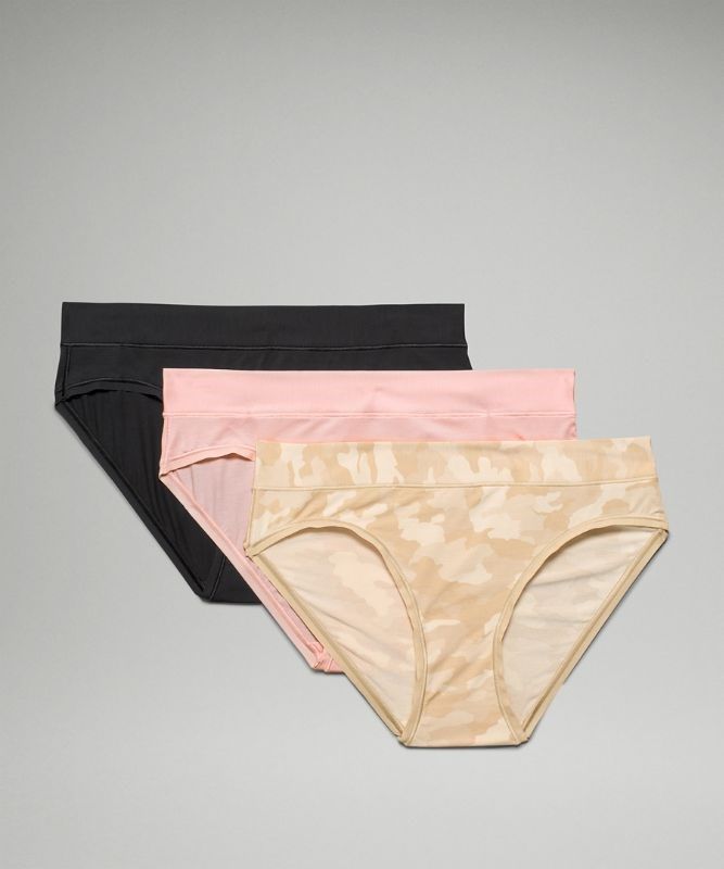 Lululemon UnderEase Mid Rise Bikini Underwear 3 Pack Underkläder Dam Camo Bruna Olika Färger Rosa Vita Svarta | MVXI-61238