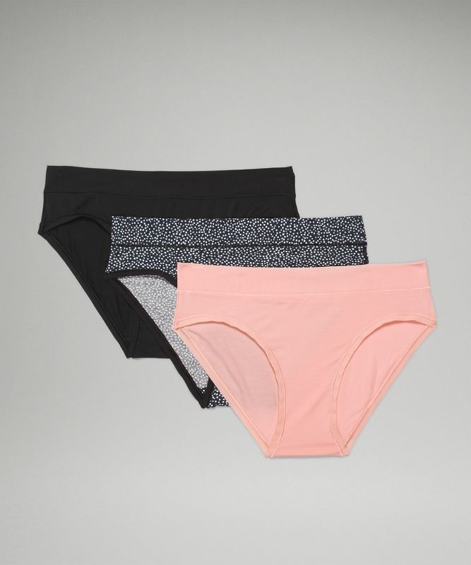 Lululemon UnderEase Mid Rise Bikini Underwear 3 Pack Underkläder Dam Svarta Rosa Vita Svarta | XFIP-16349