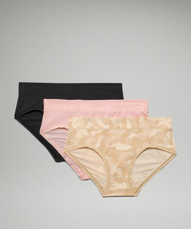 Lululemon UnderEase Mid Rise Hipster Underwear 3 Pack Underkläder Dam Camo Bruna Olika Färger Rosa Vita Svarta | AHBR-43062