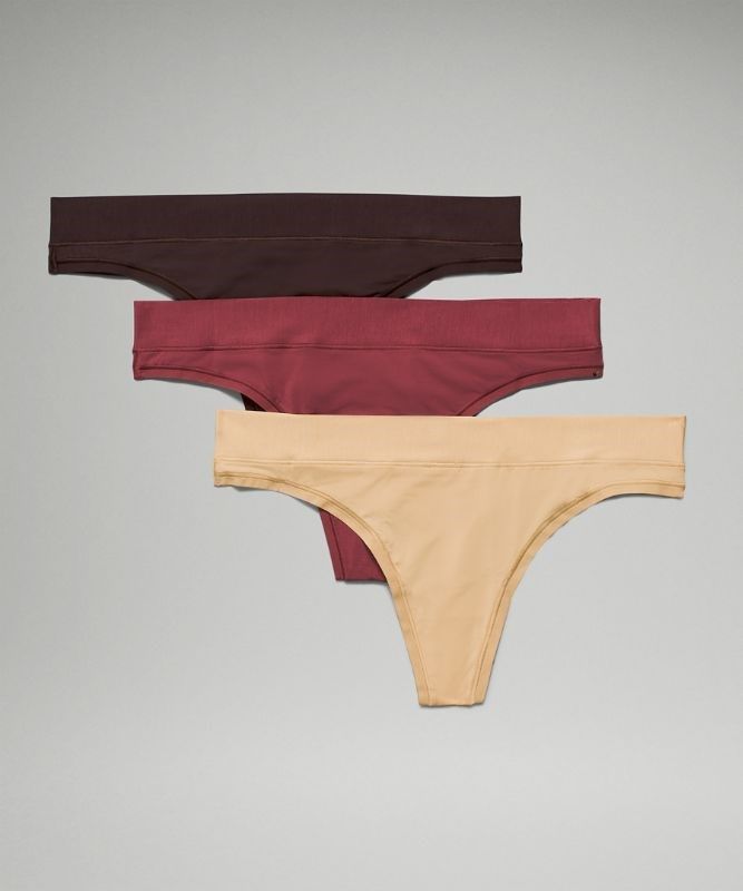 Lululemon UnderEase Thong 3 Pack Underkläder Dam Vinröda Bruna | NKWE-46289