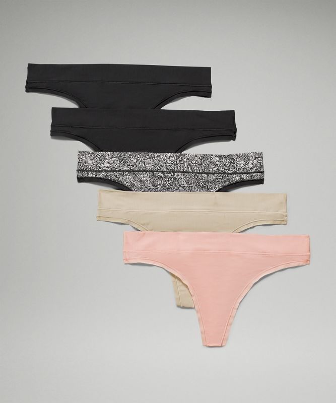 Lululemon UnderEase Thong 5P Underkläder Dam Svarta Svarta Rosa Vita Beige Svarta | ELMQ-85493