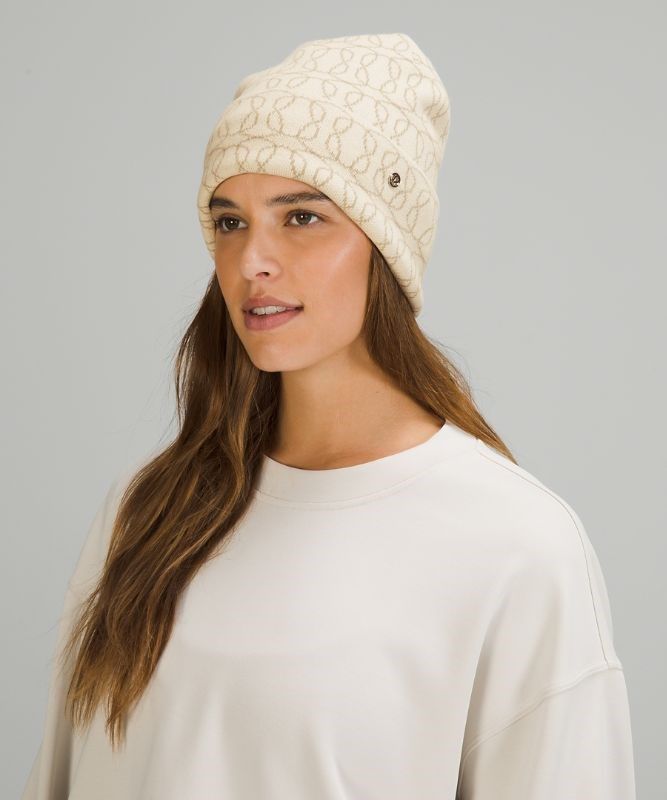 Lululemon Warm Revelation Beanie Logo Hatt Accessories Vita Beige | URZG-46158