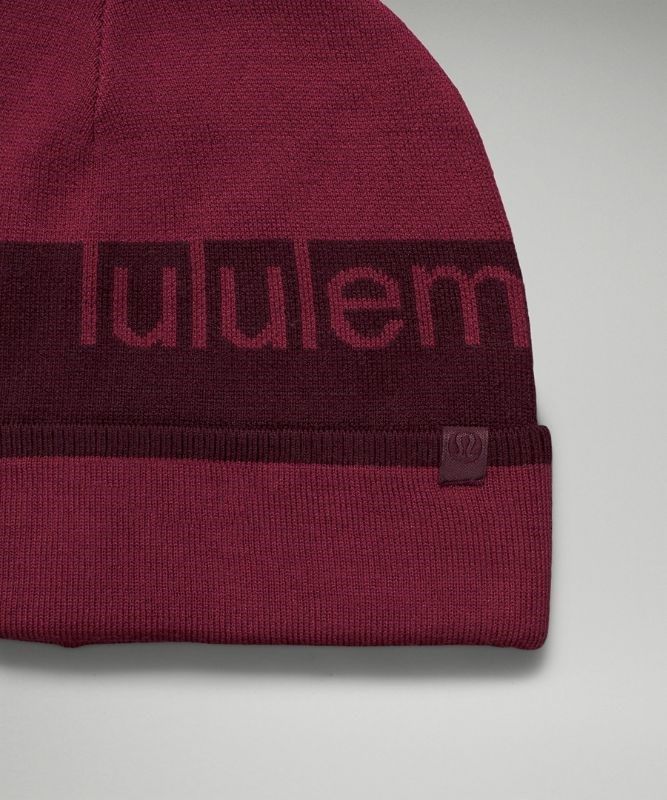 Lululemon Wool-Blend Knit Logo Beanie Hatt Accessories Vinröda | RWUL-06325