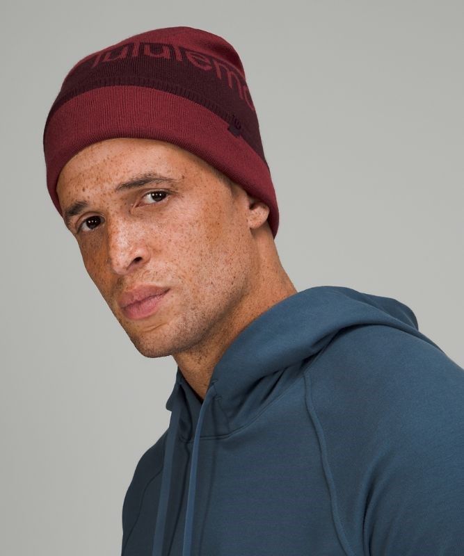 Lululemon Wool-Blend Knit Logo Beanie Hatt Accessories Vinröda | RWUL-06325