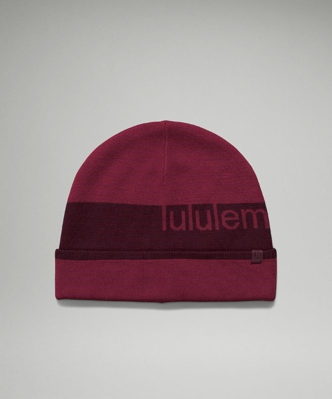 Lululemon Wool-Blend Knit Logo Beanie Hatt Accessories Vinröda | RWUL-06325