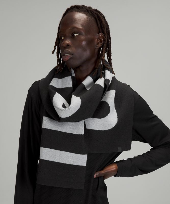 Lululemon Wool-Blend Knit Logo Scarf Halsduk Accessories Svarta Grå | GEUR-12735