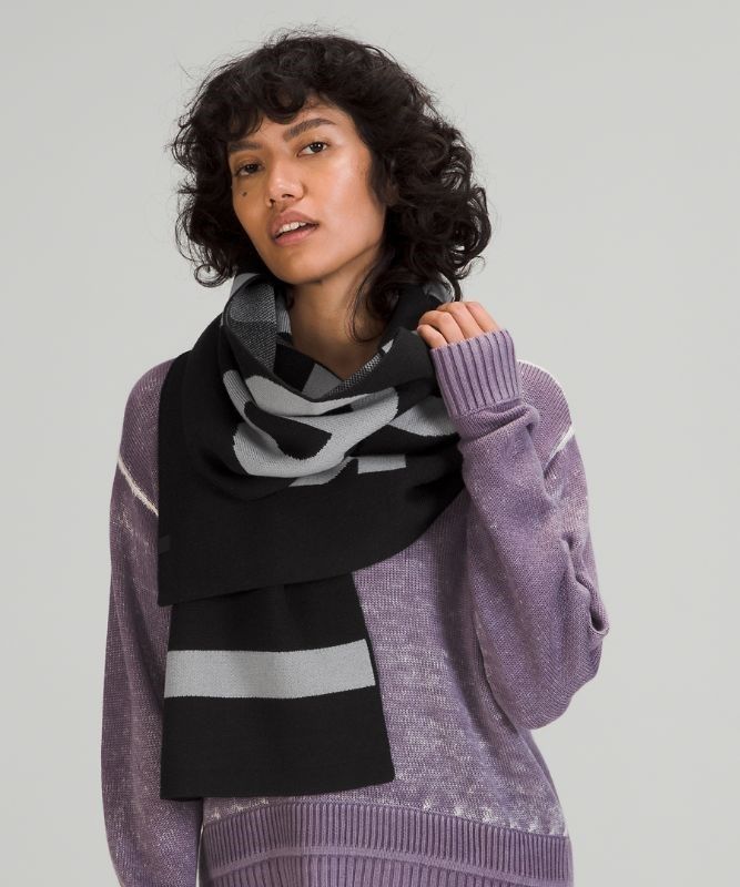Lululemon Wool-Blend Knit Logo Scarf Halsduk Accessories Svarta Grå | GEUR-12735