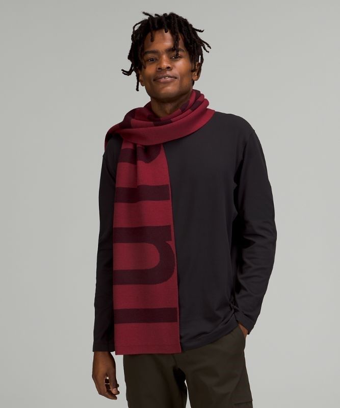Lululemon Wool-Blend Knit Logo Scarf Halsduk Accessories Vinröda | FBCE-42978