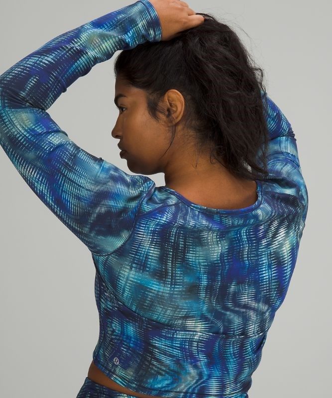 Lululemon Wunder Train Cropped Long Sleeve Shirt Blast Dam Blå Olika Färger | QEIW-54296