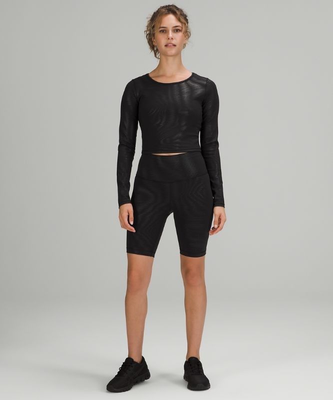 Lululemon Wunder Train Cropped Long Sleeve Shirt Foil Blast Dam Svarta | KZTW-81654