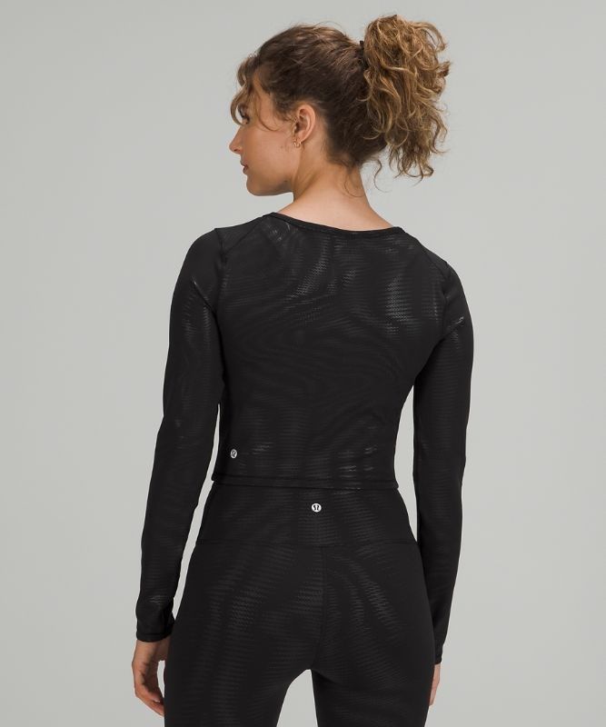 Lululemon Wunder Train Cropped Long Sleeve Shirt Foil Blast Dam Svarta | KZTW-81654