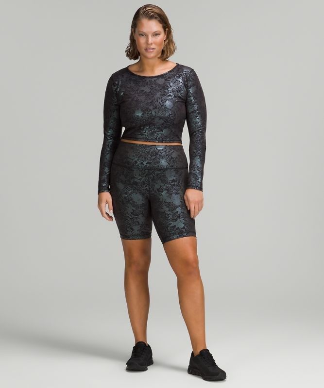 Lululemon Wunder Train Cropped Long Sleeve Shirt Foil Blast Dam Svarta | ZVDK-02374