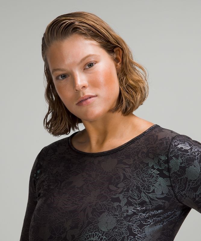 Lululemon Wunder Train Cropped Long Sleeve Shirt Foil Blast Dam Svarta | ZVDK-02374