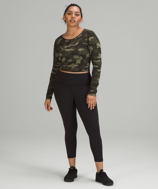 Lululemon Wunder Train Cropped Long Sleeve Shirt Blast Dam Camo Olivgröna Olika Färger | GVKJ-20574