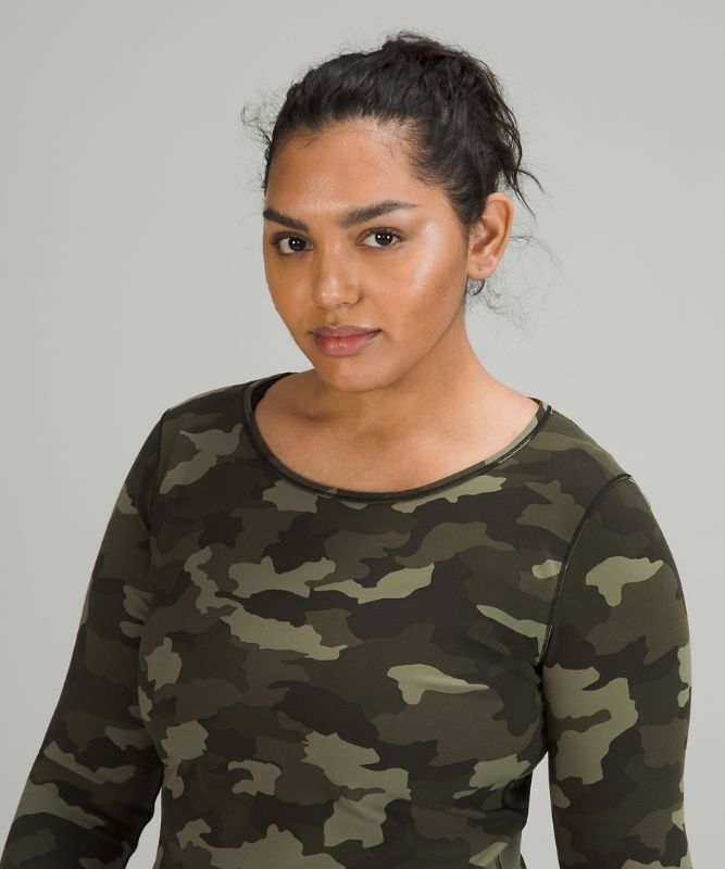 Lululemon Wunder Train Cropped Long Sleeve Shirt Blast Dam Camo Olivgröna Olika Färger | GVKJ-20574